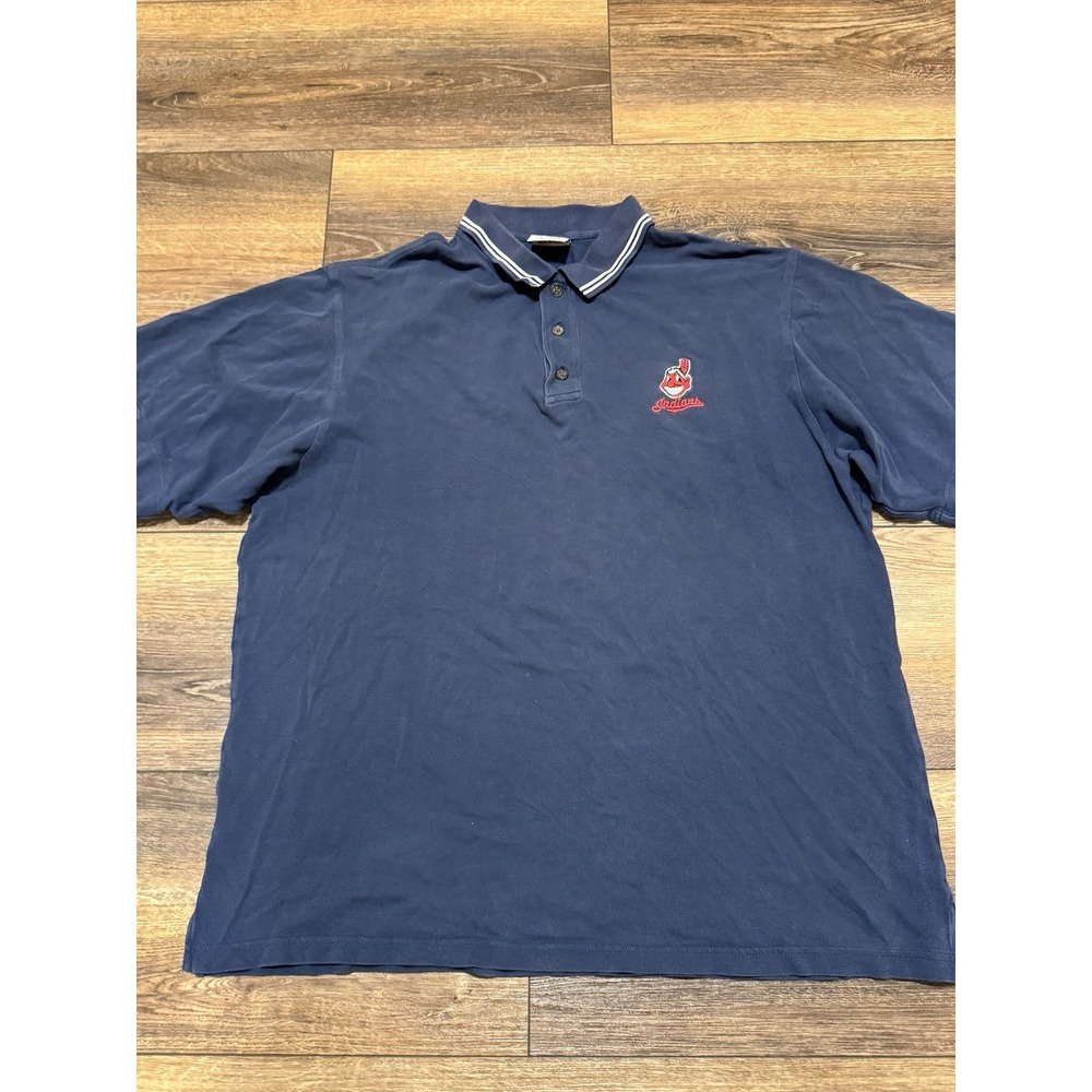 VTG Cleveland Indians Polo Golf Shirt Mens Navy Blue XL 90s CSA Brand Clean‎